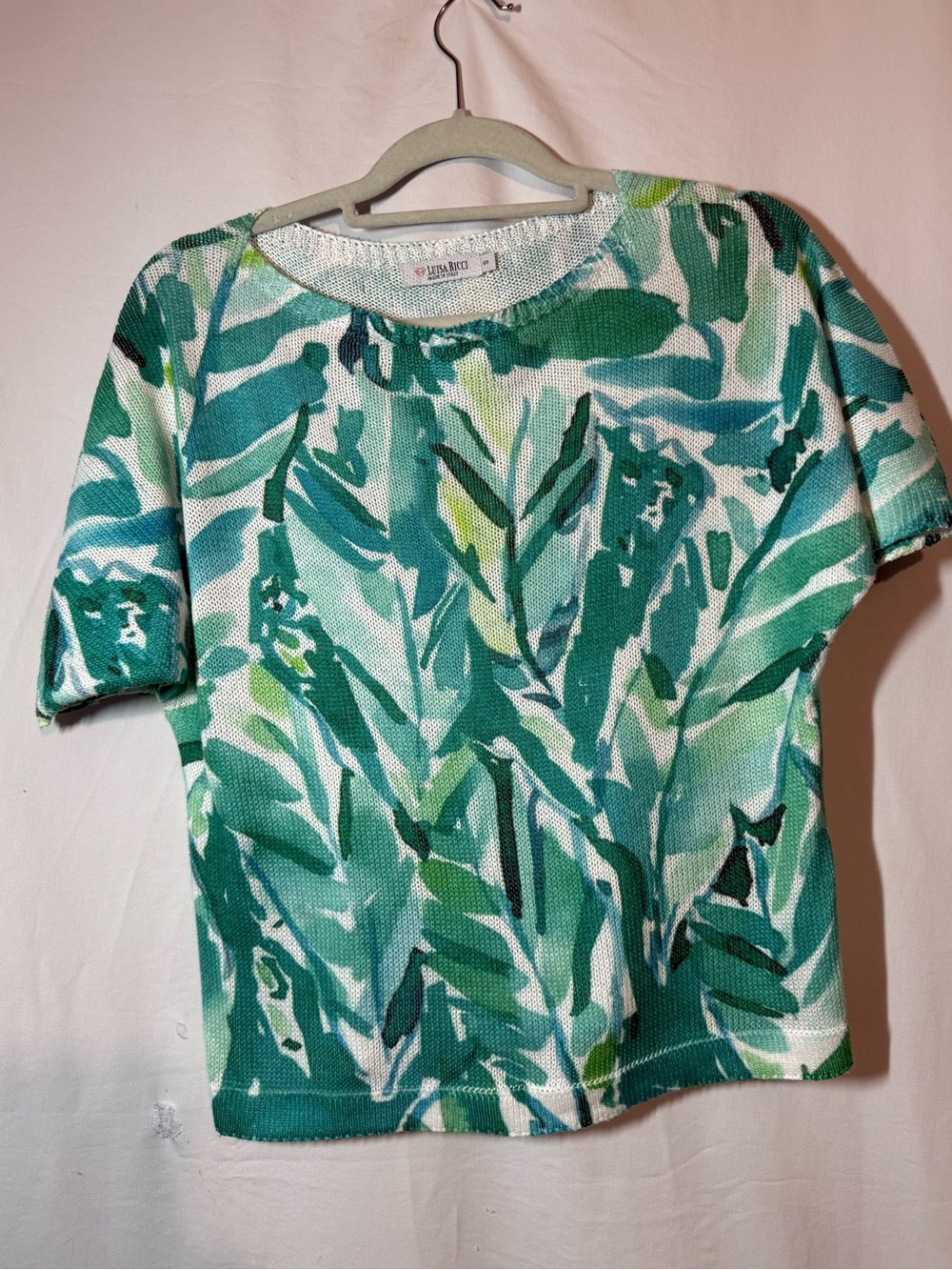 Luisa Ricci Made Italy Women S Tropical Floral Knit Sweater Top Green Cap Sleeve